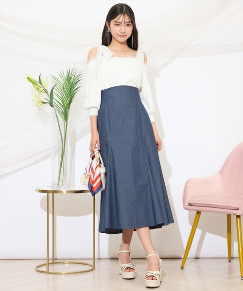 WILLSELECTION(ウィルセレクション)の「レーストリミング肩リボンニット(ニット/セーター・レディース・オレンジ/オフホワイト/ブルー系その他/ブラック・FREE)」の21枚目の写真