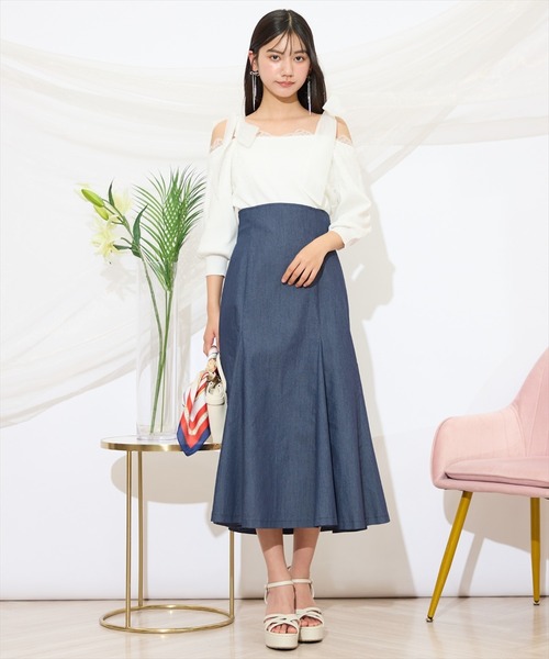 WILLSELECTION(ウィルセレクション)の「レーストリミング肩リボンニット(ニット/セーター・レディース・オレンジ/オフホワイト/ブルー系その他/ブラック・FREE)」の22枚目の写真
