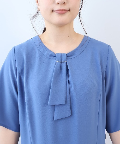 セール】【L～5L 大きいサイズ】ボウタイ切替えワンピース 半袖