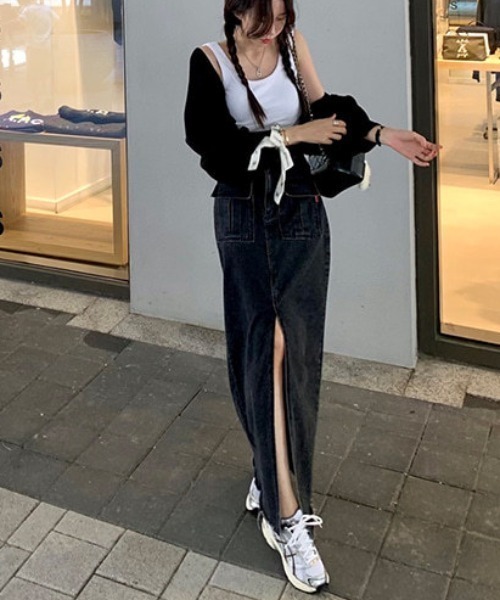 FREE STYLISTS(フリー スタイリスト)の「YUGA_YGMC ハイウエスト センタースリット デニムスカート(デニムスカート・レディース・インディゴブルー/ブラック・M/S)」の5枚目の写真