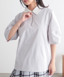 LANVIN レディース ポロシャツ グレー スモーキー模様 ハーフジップ clear≪春新作≫ハーフジップリブ長袖ニットトップス[CL8166
