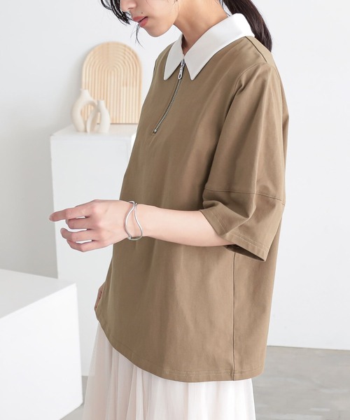 n'OrLABEL（ノアールレーベル）の「『ハーフジップランタンポロカットソー』（ポロシャツ・レディース・ライトグレー/グリーン/ベージュ/ブラック・1/2）」の18枚目の写真