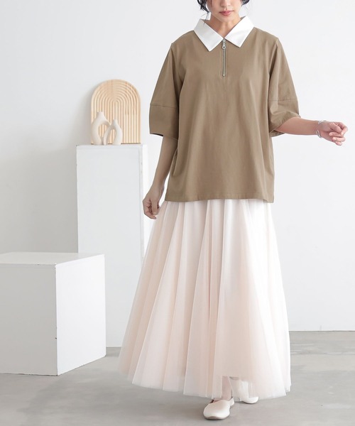 n'OrLABEL（ノアールレーベル）の「『ハーフジップランタンポロカットソー』（ポロシャツ・レディース・ライトグレー/グリーン/ベージュ/ブラック・1/2）」の21枚目の写真