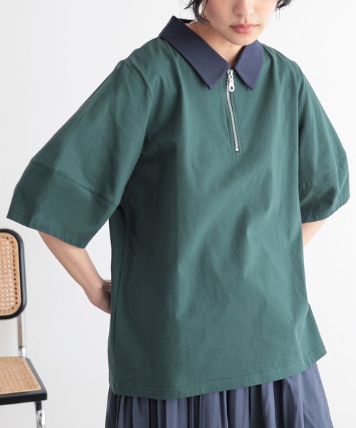 n'OrLABEL（ノアールレーベル）の「『ハーフジップランタンポロカットソー』（ポロシャツ・レディース・ライトグレー/グリーン/ベージュ/ブラック・1/2）」の6枚目の写真