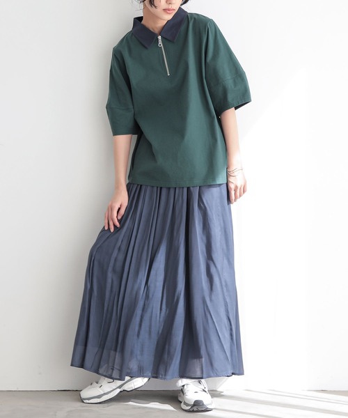 n'OrLABEL（ノアールレーベル）の「『ハーフジップランタンポロカットソー』（ポロシャツ・レディース・ライトグレー/グリーン/ベージュ/ブラック・1/2）」の10枚目の写真