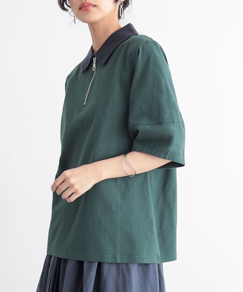 n'OrLABEL（ノアールレーベル）の「『ハーフジップランタンポロカットソー』（ポロシャツ・レディース・ライトグレー/グリーン/ベージュ/ブラック・1/2）」の8枚目の写真