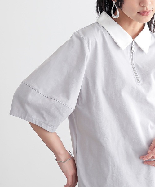 n'OrLABEL（ノアールレーベル）の「『ハーフジップランタンポロカットソー』（ポロシャツ・レディース・ライトグレー/グリーン/ベージュ/ブラック・1/2）」の16枚目の写真