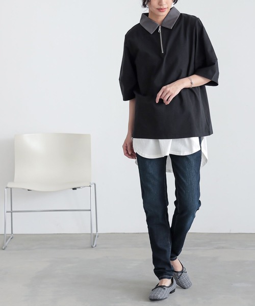 n'OrLABEL（ノアールレーベル）の「『ハーフジップランタンポロカットソー』（ポロシャツ・レディース・ライトグレー/グリーン/ベージュ/ブラック・1/2）」の13枚目の写真