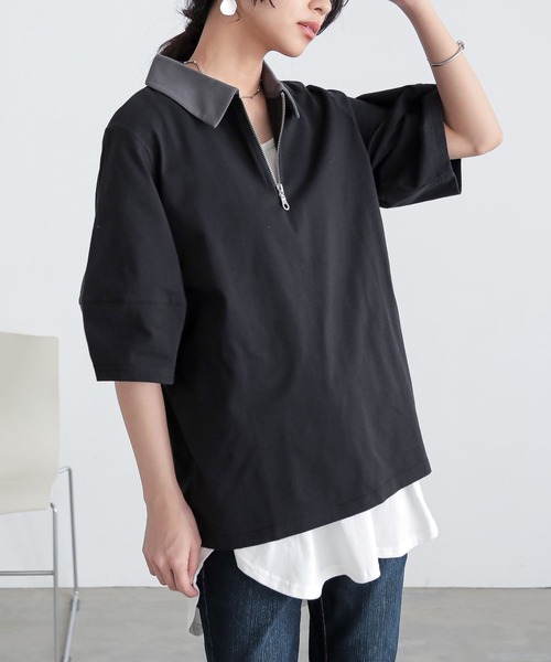 n'OrLABEL（ノアールレーベル）の「『ハーフジップランタンポロカットソー』（ポロシャツ・レディース・ライトグレー/グリーン/ベージュ/ブラック・1/2）」の11枚目の写真