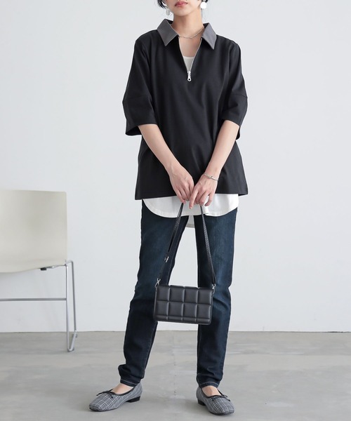 n'OrLABEL（ノアールレーベル）の「『ハーフジップランタンポロカットソー』（ポロシャツ・レディース・ライトグレー/グリーン/ベージュ/ブラック・1/2）」の14枚目の写真