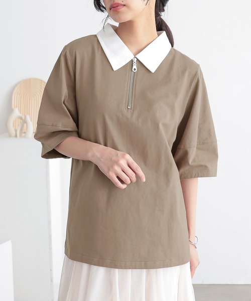 n'OrLABEL（ノアールレーベル）の「『ハーフジップランタンポロカットソー』（ポロシャツ・レディース・ライトグレー/グリーン/ベージュ/ブラック・1/2）」の19枚目の写真