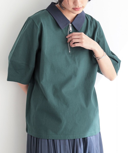 n'OrLABEL（ノアールレーベル）の「『ハーフジップランタンポロカットソー』（ポロシャツ・レディース・ライトグレー/グリーン/ベージュ/ブラック・1/2）」の7枚目の写真