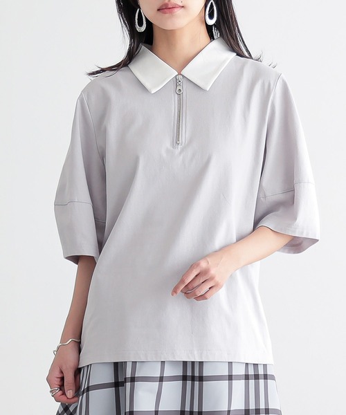 n'OrLABEL（ノアールレーベル）の「『ハーフジップランタンポロカットソー』（ポロシャツ・レディース・ライトグレー/グリーン/ベージュ/ブラック・1/2）」の15枚目の写真