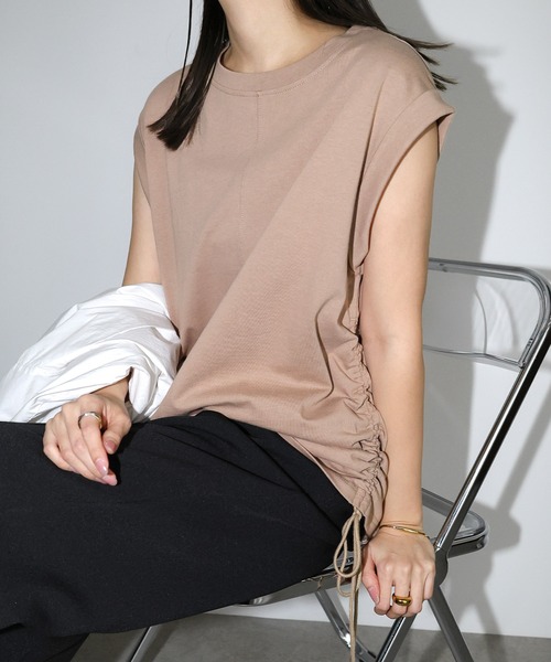 andme（アンドミー）の「シルケットライクサイドギャザーリボントップス（Tシャツ/カットソー・レディース・オフホワイト/ブルー系その他/ベージュ/ブラック・M）」の17枚目の写真