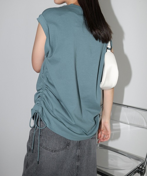 andme（アンドミー）の「シルケットライクサイドギャザーリボントップス（Tシャツ/カットソー・レディース・オフホワイト/ブルー系その他/ベージュ/ブラック・M）」の13枚目の写真