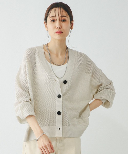 GLOBAL WORK(グローバルワーク)の「洗えるドライメッシュカーディガン/288080(カーディガン/ボレロ・レディース・チャコール/モカ/アイボリー/ブルー系その他6・REGULAR/SHORT)」の2枚目の写真
