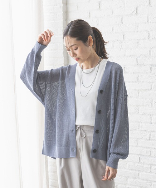 GLOBAL WORK(グローバルワーク)の「洗えるドライメッシュカーディガン/288080(カーディガン/ボレロ・レディース・チャコール/モカ/アイボリー/ブルー系その他6・REGULAR/SHORT)」の4枚目の写真