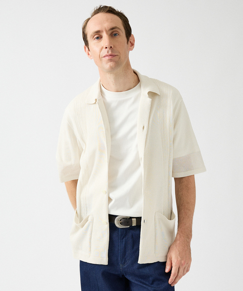 DESIGNWORKS（デザインワークス）の「和紙 シアー キューバシャツ（シャツ/ブラウス・メンズ・アイボリー/ブラック・46/48/50）」の2枚目の写真