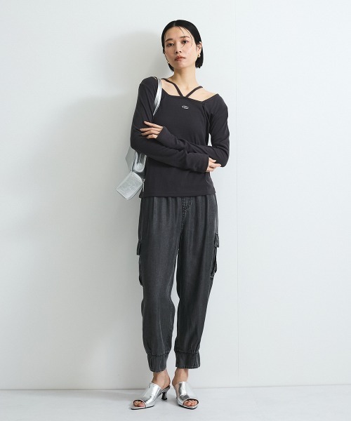 VICKY(ビッキー)の「バイオシルクパウダージョガーパンツ≪洗濯機で洗える≫(デニムパンツ・レディース・ネイビー/ブラック・M)」の7枚目の写真