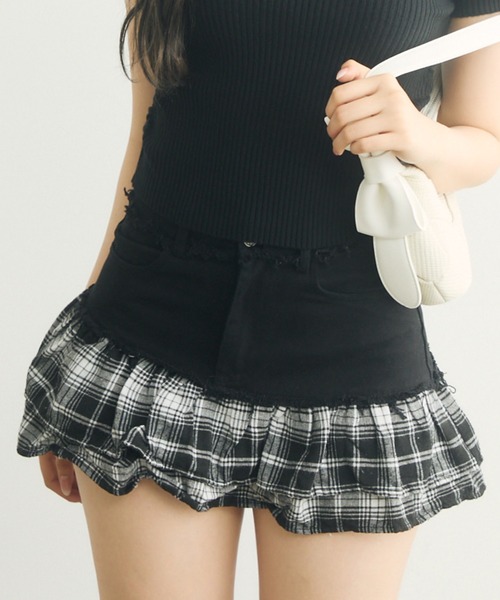 Titty&co. チェックプリーツスカート TITTY&CO チェック切替 プリーツ スカート M レディース