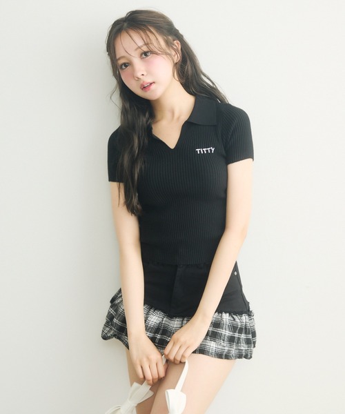 TITTY&CO.（ティティーアンドコー）の「チェックフリルデニムスカート（デニムスカート・レディース・ブラック/ブルー・FREE）」の6枚目の写真