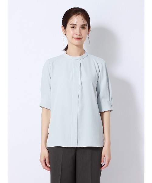 SUIT SQUARE（スーツスクエア）の「ボウタイ2WAYブラウス 半袖 ウォッシャブル ジョーゼット（シャツ/ブラウス・レディース・ブルー系/イエロー系/ホワイト系・38(9号)）」の7枚目の写真