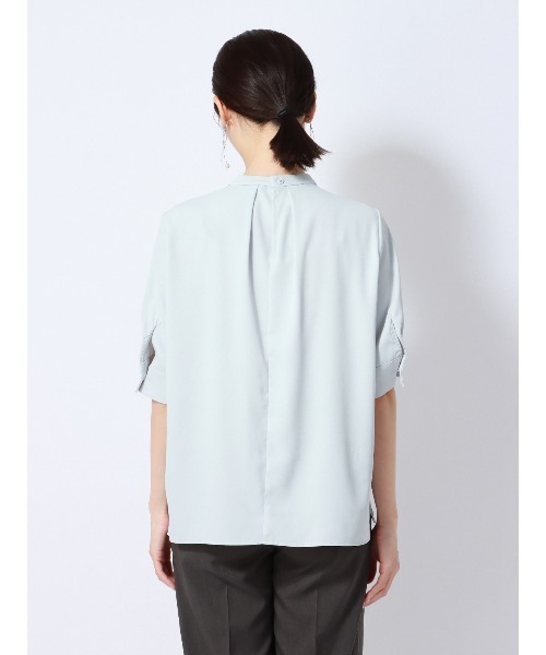 SUIT SQUARE（スーツスクエア）の「ボウタイ2WAYブラウス 半袖 ウォッシャブル ジョーゼット（シャツ/ブラウス・レディース・ブルー系/イエロー系/ホワイト系・38(9号)）」の9枚目の写真