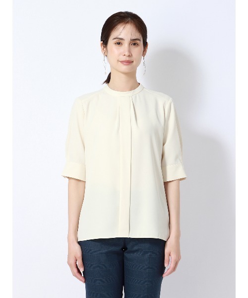 SUIT SQUARE（スーツスクエア）の「ボウタイ2WAYブラウス 半袖 ウォッシャブル ジョーゼット（シャツ/ブラウス・レディース・ブルー系/イエロー系/ホワイト系・38(9号)）」の20枚目の写真