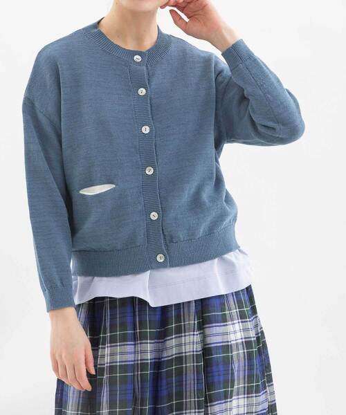 nop de nod(ノップドゥノッド)の「コットンリネンクルーカーディガン(カーディガン/ボレロ・レディース・ブラック/キナリ/ブルー系/グリーン・M)」の4枚目の写真