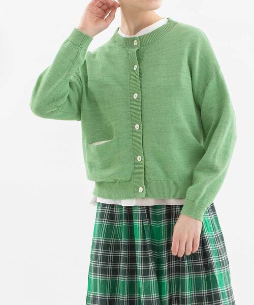 theory luxe コットンリネン　ミディアム丈カーディガン（グリーン） theory luxe コットンリネン ミディアム丈カーディガン（グリーン