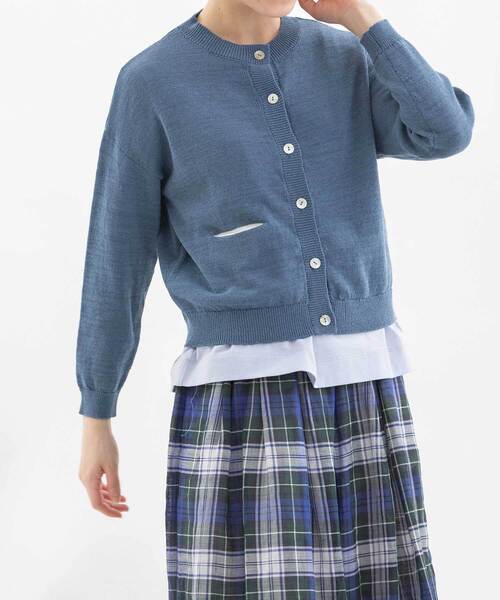 nop de nod(ノップドゥノッド)の「コットンリネンクルーカーディガン(カーディガン/ボレロ・レディース・ブラック/キナリ/ブルー系/グリーン・M)」の7枚目の写真