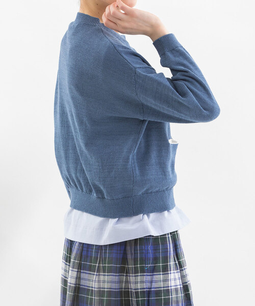 nop de nod(ノップドゥノッド)の「コットンリネンクルーカーディガン(カーディガン/ボレロ・レディース・ブラック/キナリ/ブルー系/グリーン・M)」の8枚目の写真