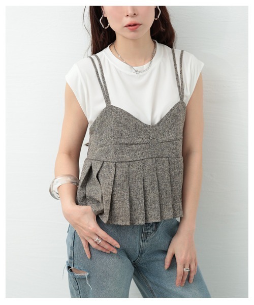 Sawa a la mode（サワアラモード）の「プリーツデザインビスチェ（Tシャツ/カットソー・レディース・ブラウン/ブラック・FREE）」の13枚目の写真