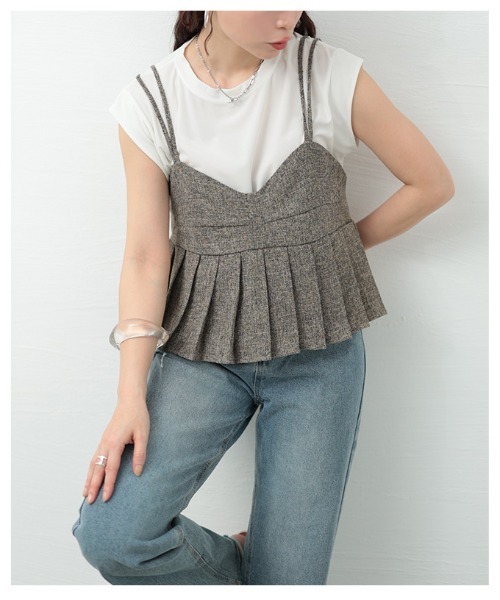 Sawa a la mode（サワアラモード）の「プリーツデザインビスチェ（Tシャツ/カットソー・レディース・ブラウン/ブラック・FREE）」の18枚目の写真