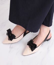 ダブルリボン シフォンジョーゼットバックストラップパンプス
