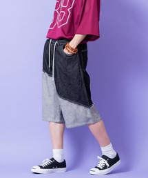 a.p.o.v. バイアス裏地切替デニムワイドハーフパンツ