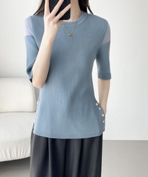 ABITOKYO | シアードッキングゴールドボタンリブサマーニットPO(ニット/セーター)