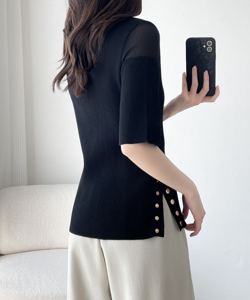 ABITOKYO（アビトーキョー）の「シアードッキングゴールドボタンリブサマーニットPO（ニット/セーター・レディース・チャコールグレー/ブラック/ブルーグレー・M/L）」の8枚目の写真