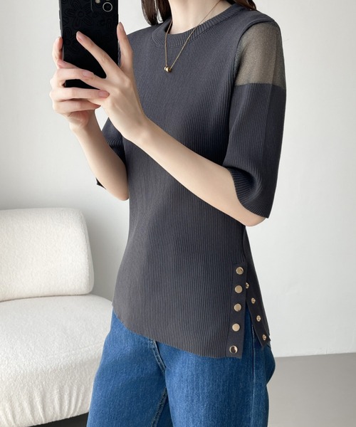 ABITOKYO（アビトーキョー）の「シアードッキングゴールドボタンリブサマーニットPO（ニット/セーター・レディース・チャコールグレー/ブラック/ブルーグレー・M/L）」の22枚目の写真