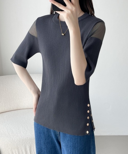 ABITOKYO（アビトーキョー）の「シアードッキングゴールドボタンリブサマーニットPO（ニット/セーター・レディース・チャコールグレー/ブラック/ブルーグレー・M/L）」の21枚目の写真