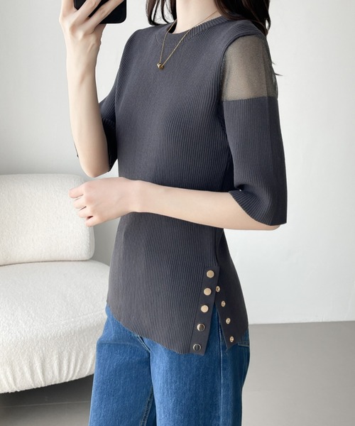 ABITOKYO（アビトーキョー）の「シアードッキングゴールドボタンリブサマーニットPO（ニット/セーター・レディース・チャコールグレー/ブラック/ブルーグレー・M/L）」の20枚目の写真