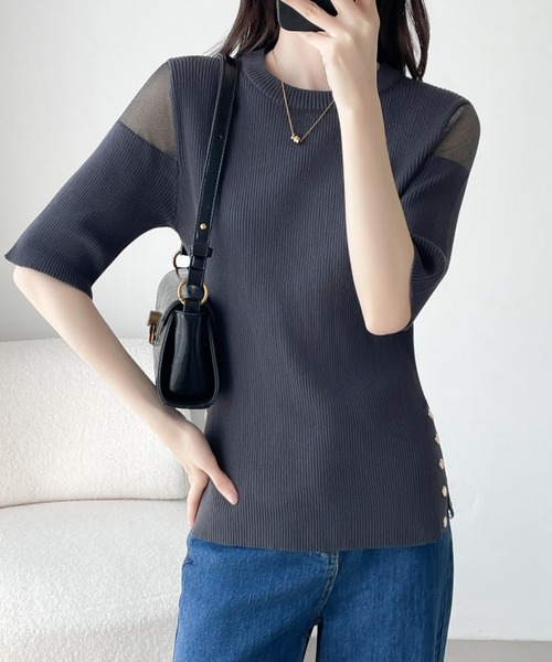 ABITOKYO（アビトーキョー）の「シアードッキングゴールドボタンリブサマーニットPO（ニット/セーター・レディース・チャコールグレー/ブラック/ブルーグレー・M/L）」の17枚目の写真