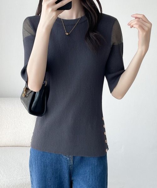 ABITOKYO（アビトーキョー）の「シアードッキングゴールドボタンリブサマーニットPO（ニット/セーター・レディース・チャコールグレー/ブラック/ブルーグレー・M/L）」の16枚目の写真