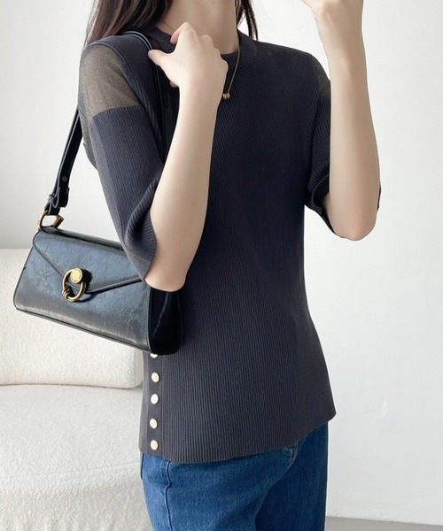 ABITOKYO（アビトーキョー）の「シアードッキングゴールドボタンリブサマーニットPO（ニット/セーター・レディース・チャコールグレー/ブラック/ブルーグレー・M/L）」の15枚目の写真