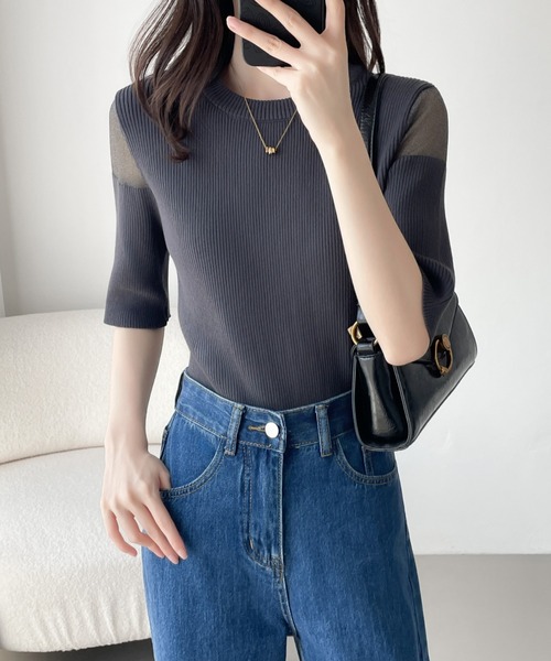 ABITOKYO（アビトーキョー）の「シアードッキングゴールドボタンリブサマーニットPO（ニット/セーター・レディース・チャコールグレー/ブラック/ブルーグレー・M/L）」の12枚目の写真