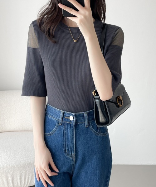 ABITOKYO（アビトーキョー）の「シアードッキングゴールドボタンリブサマーニットPO（ニット/セーター・レディース・チャコールグレー/ブラック/ブルーグレー・M/L）」の11枚目の写真