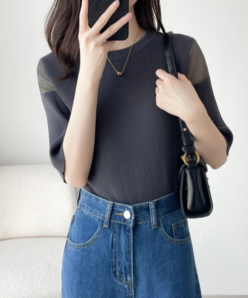 ABITOKYO（アビトーキョー）の「シアードッキングゴールドボタンリブサマーニットPO（ニット/セーター・レディース・チャコールグレー/ブラック/ブルーグレー・M/L）」の10枚目の写真