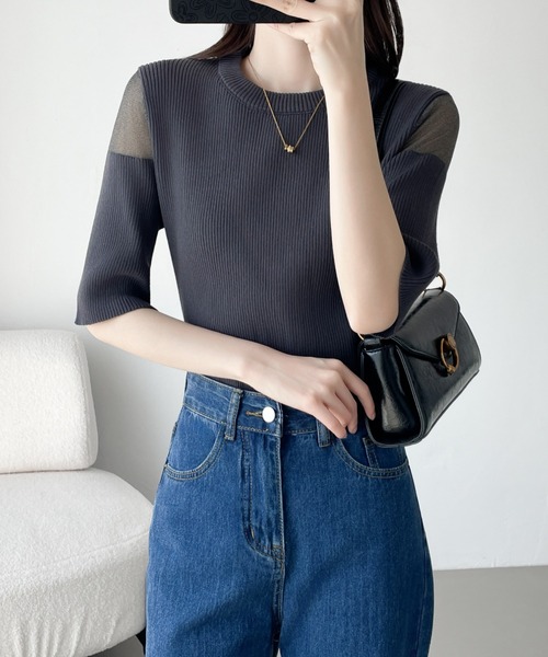 ABITOKYO（アビトーキョー）の「シアードッキングゴールドボタンリブサマーニットPO（ニット/セーター・レディース・チャコールグレー/ブラック/ブルーグレー・M/L）」の9枚目の写真