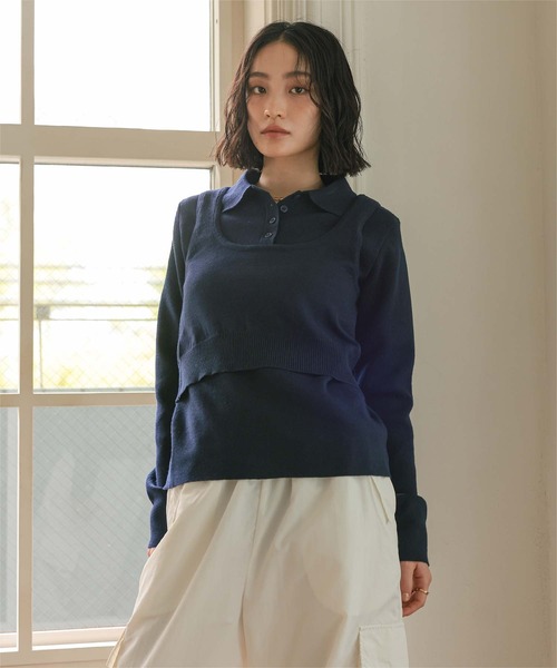 miette（ミエット）の「タンクセットポロニット（ニット/セーター・レディース・アイボリー/ネイビー/ボルドー・FREE）」の17枚目の写真