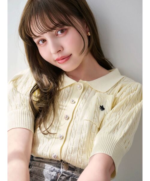 POLO BCS(ポロ ビーシーエス)の「【POLOBCSコラボ】ポロカーデニットトップス(ニット/セーター・レディース・オフホワイト/オレンジ/イエロー/ネイビー・FREE)」の5枚目の写真